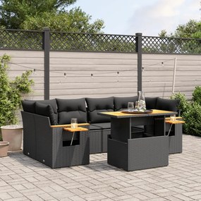 Set divani da giardino con cuscini 7pz nero polyrattan