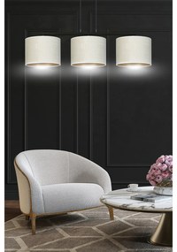 Lampadario 3 Luci Ganesha In Acciaio Nero E Paralumi In Tessuto Beige