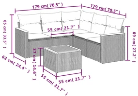 Set divano da giardino 6 pz con cuscini beige in polyrattan