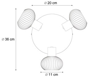 Faretto da soffitto moderno nero con vetro fumé rotondo a 3 luci - Teddy