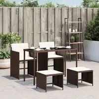 Set da Pranzo da Giardino 5pz con Cuscini in Polyrattan Marrone 365082