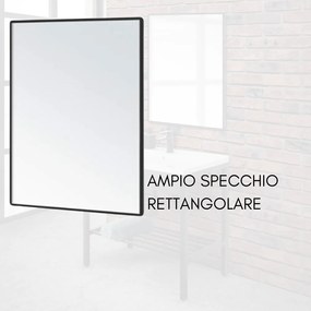 Mobile Bagno con Lavabo in Ceramica, Specchio e Sifone, Vano Portaoggetti, in Acciaio - 80 cm Nero