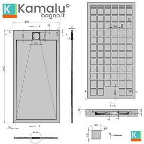 Kamalu - piatto doccia in resina 80x160 effetto pietra | kr1000