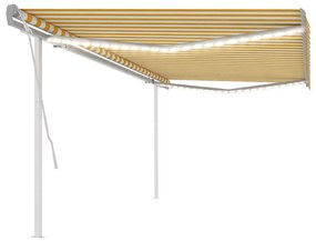 Tenda Da Sole Retrattile Manuale Con Led 5x3,5 M Gialla Bianca /