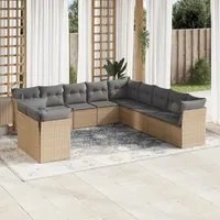 Set Divani da Giardino 11 pz con Cuscini Beige in Polyrattan 3217879