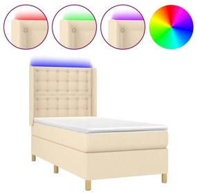 Letto a molle con materasso e led crema 80x200 cm in tessuto