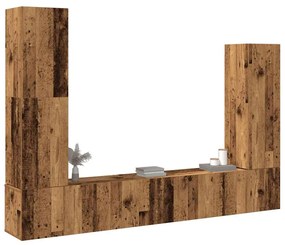 Set Mobile Tv 4 Pz Montato A Parete Legno Antico İn Truciolato /