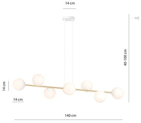 Sospensione Contemporanea Gravity 8 Luci In Acciaio Bianco E Oro E Vetro Bianco