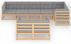 Set Divani da Giardino 8 pz con Cuscini Legno Massello di Pino