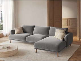 Divano angolare grigio (con penisola a destra/con chaise lounge) con rivestimento in velluto Naomi – Micadoni