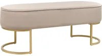 Panca imbottita beige con gambe in metallo dorato glamour soggiorno camera da letto