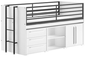 Letto da bambini rialzato bianco con contenitore con rete inclusa 90x200 cm Sam – Vipack