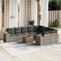 Set Divano da Giardino 10 pz con Cuscini Grigio in Polyrattan 3257936