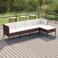 Set Divani da Giardino 5 pz con Cuscini in Polyrattan Marrone 3094379