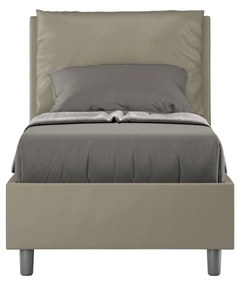 Letto singolo imbottito similpelle Antea con e senza rete e contenitore 80x210, Cappuccino / Senza Rete