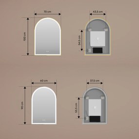 Specchio irregolare con illuminazione LED in una cornice in alluminio nero