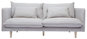 Divano scandinavo 3 posti in tessuto effetto velluto testurizzato beige e legno chiaro CLAYTON