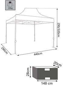 IRIS - gazebo pieghevole e richiudibile completo di sacca protettiva in acciaio 3 x 4,5 m