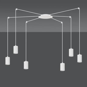Sospensione A Ragno In Acciaio Bianco 6 Luci Tracker Con Cavo 3 Metri
