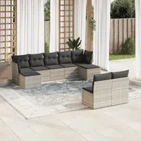 Set Divano da Giardino 9pz con Cuscini Grigio Chiaro Polyrattan 3250111