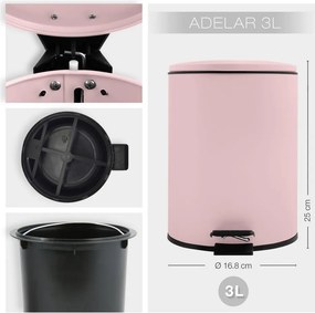 Cestino per la spazzatura rosa in acciaio con pedale 3 l Adelar – Spirella