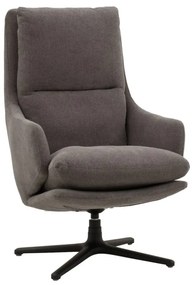 Poltrona girevole NEW ARLEY in tessuto grigio e base in metallo nero