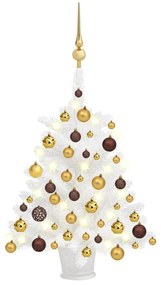 Albero di Natale Artificiale Preilluminato con Palline, Albero di Natale Preilluminato con Palline Bianco 65 cm III