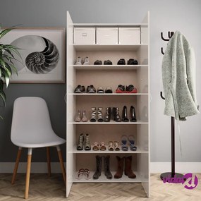 vidaXL Scarpiera Bianco Lucido 80x35,5x180 cm in Legno Multistrato