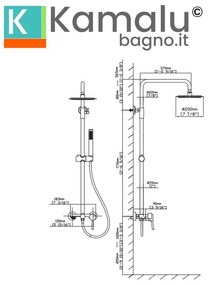 Kamalu - colonna doccia fissa in acciaio inox con soffione, doccetta con flessibile e getto vasca finitura oro rosa| kam-arte oro rosa