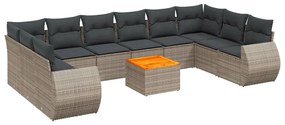 Set divani da giardino 11 pz con cuscini in polyrattan grigio