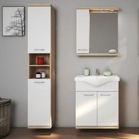 Kamalu - Composizione bagno a terra o sospesa 65 cm bicolore bianco e legno chiaro | LAC-ESTIA-65