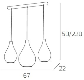 Sospensione Contemporanea Drop Metallo Cromo Vetro Rame 3 Luci E14