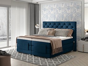 Letto motorizzato matrimoniale boxspring Manhattan - 180 x 200 cm , Tessuto blu