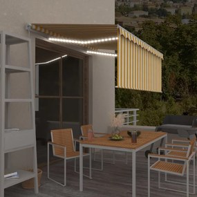 Tenda Da Sole Retrattile Parasole Led 3,5x2,5m Gialla E Bianca /