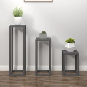Set Supporti Per Piante 3 Pz Grigio İn Legno Massello Di Pino /