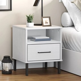 Comodino Con Gambe İn Metallo Bianco Legno Massello Pino Oslo /