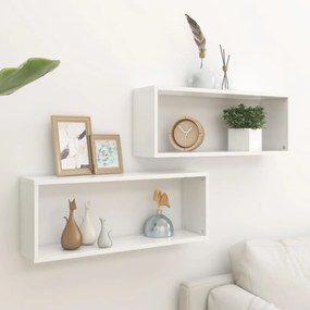 Mensole Parete A Cubo 2pz Bianche 60x15x23 Cm Legno Multistrato /