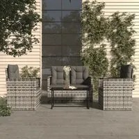 Set Divani da Esterno 4 pz con Cuscini in Polyrattan Grigio 319197