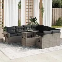 Set Divano da Giardino 9 pz con Cuscini Grigio in Polyrattan 3326451