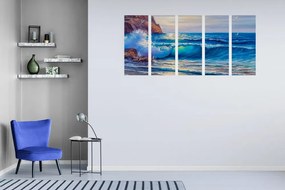 Quadri 5 pezzi – Onde marine sulla costa