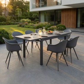 JERRI - set tavolo in alluminio cm 90/180 x 90 x 75 h con 8 Poltrone Dynamo