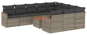 Set divani da giardino 11 pz con cuscini in polyrattan grigio