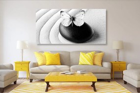 Quadro su tela – Pietra Zen con farfalla in bianco e nero