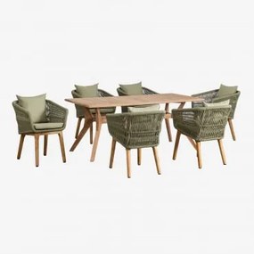 Set Tavolo Rettangolare In Legno Di Teak (180x90 Cm) Yolen E 6 Sedie Da Giardino Barker Verde Bambù - Sklum