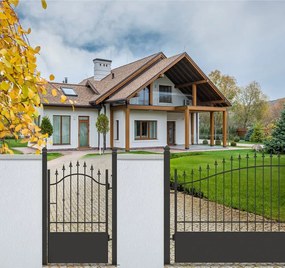 Cancello manuale battente Civetta in ferro, apertura a destra, L 104.5, H 150-165 cm, di colore nero