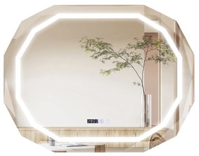 Costway Specchio per bagno a LED con bordo smussato singolo e luce a 3 colori funzione di memoria, Specchio antappannamento