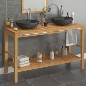 Armadietto Da Bagno İn Legno Di Teak Con Lavabi İn Marmo Nero /