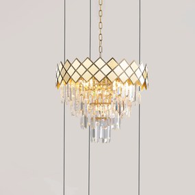 Eko-Light Lampada a sospensione Carisma in metallo color oro, cristalli di vetro, Ø