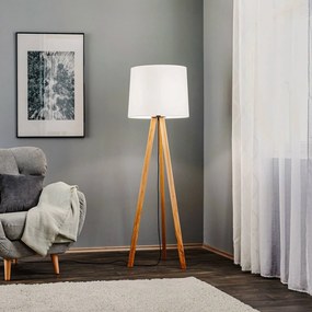 Lampada da terra Quitani Alos, rovere, bianco chintz, treppiede