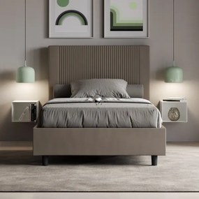Letto una piazza e mezza contenitore imbottito 120x200 similpelle cappuccino Goya